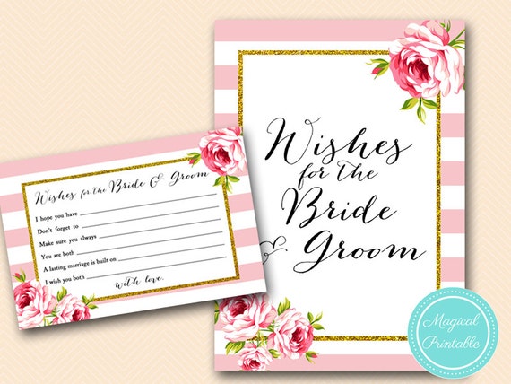 Wishes for the bride and groom, bridal shower wishing card, Paris, Pink Chic Floral, Parisian, Bridal Shower, Bridal Shower Games BS11 Il_570xn