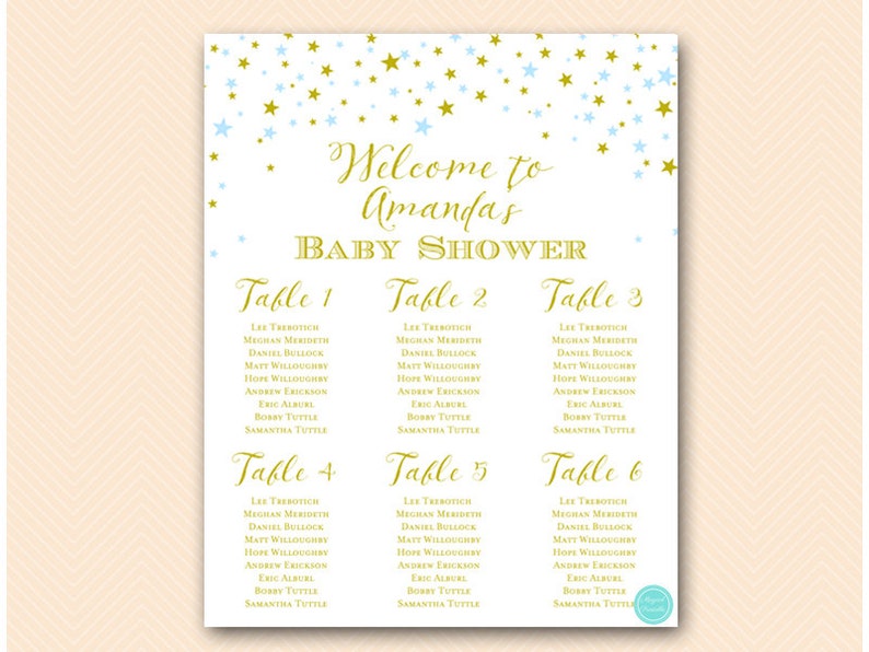 Gold Twinkle Little Stars Baby Shower Table Seating Chart, Printable Seating Chart, Find your Seat, Stars Baby Shower Poster TLC579 image 2