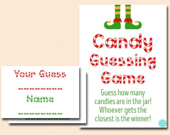 Christmas Candy Guessing Game Printable, Guess how many candies in Jar, Christmas Game, Christmas Activity, candy cane game, TLC659