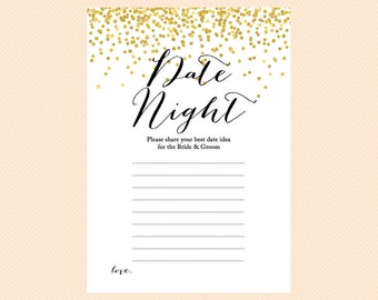 Date Night idea, Date Night cards, Date Night Bridal Shower, Date Night Sign, Gold Confetti Bridal Shower, Bachelorette, Wedding Shower BS46