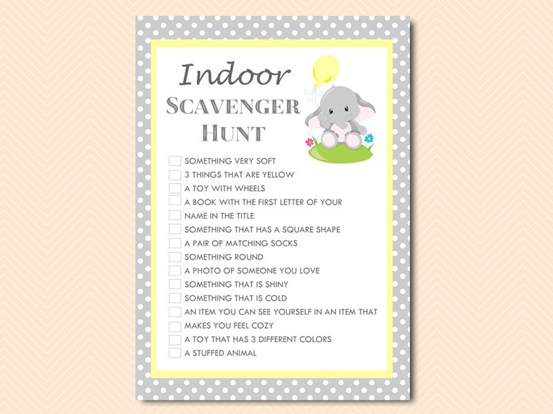 Indoor Scavenger hunt, Elephant Theme, Home Party Game, Birthday Games, Printable Games, Instant Download PT02B