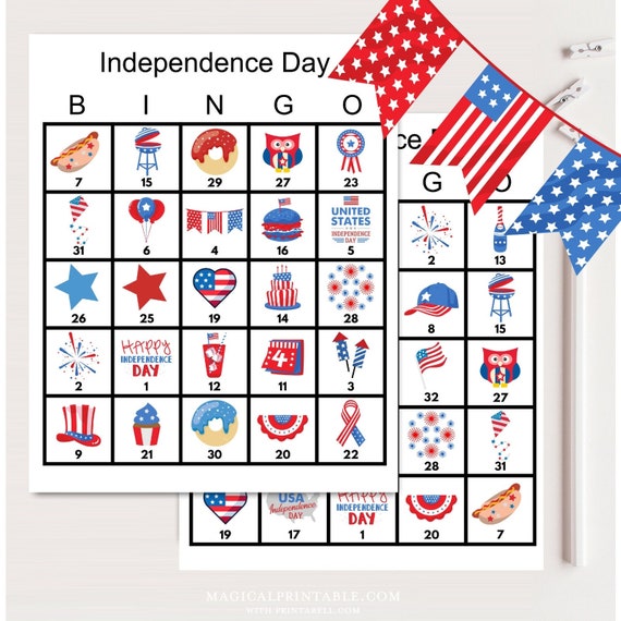 100x Independence Day Bingo Cards, July 4th Bingo Cards, Instant