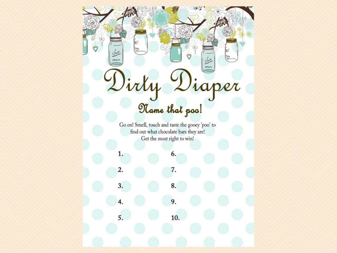 Dirty Diaper, Name That Poo, Chocolate Bar Game, Rustic, Mason Jars ...