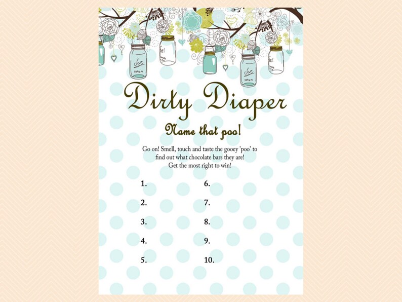 Dirty Diaper Name That Poo Chocolate Bar Game Rustic Mason Jars Baby Shower Games Printables Neutral Rustic Baby Shower Games Tlc16 Dirty Diaper Name That Poo Chocolate Bar Game Rustic Mason Jars Baby Shower Games Printables Neutral Rustic Baby Shower Games Tlc16