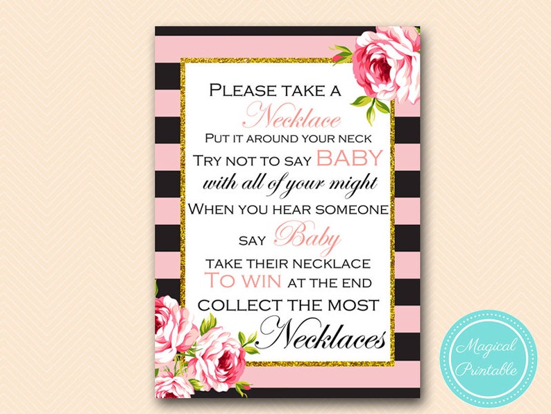 Don't Say Baby Pacifier Necklace Game Printable Girl Etsy