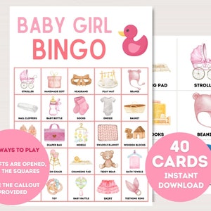 Girl Baby Shower Bingo Cards, Prefilled Baby Bingo Game Cards, Baby Gift Bingo Cards, Baby Shower Bingo Game, Baby Girl Baby Bingo, bs701