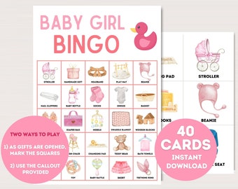 Mädchen-Babyparty-Bingokarten, vorgefüllte Baby-Bingo-Spielkarten, Baby-Geschenk-Bingokarten, Babyparty-Bingospiel, Baby-Mädchen-Baby-Bingo, bs701