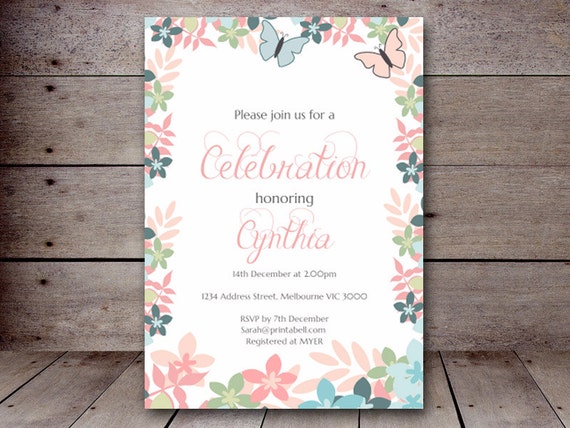 DIY 5x7" Editable Invitation, Butterfly Invitation, Baby Shower Invitation, Bridal Shower Invite, Birthday Invitation TLC89 Il_570xn