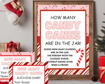 Christmas Candy Guessing Game Printable, How Many Candy Canes, Guess how many candies in Jar, Christmas Game, Christmas Activity BP752