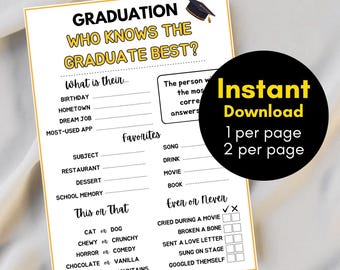 Who Knows The Graduate Best, How Well Do You Know the Grad, Graduation Party Games, Printable Graduation Trivia, Digital Download BP821
