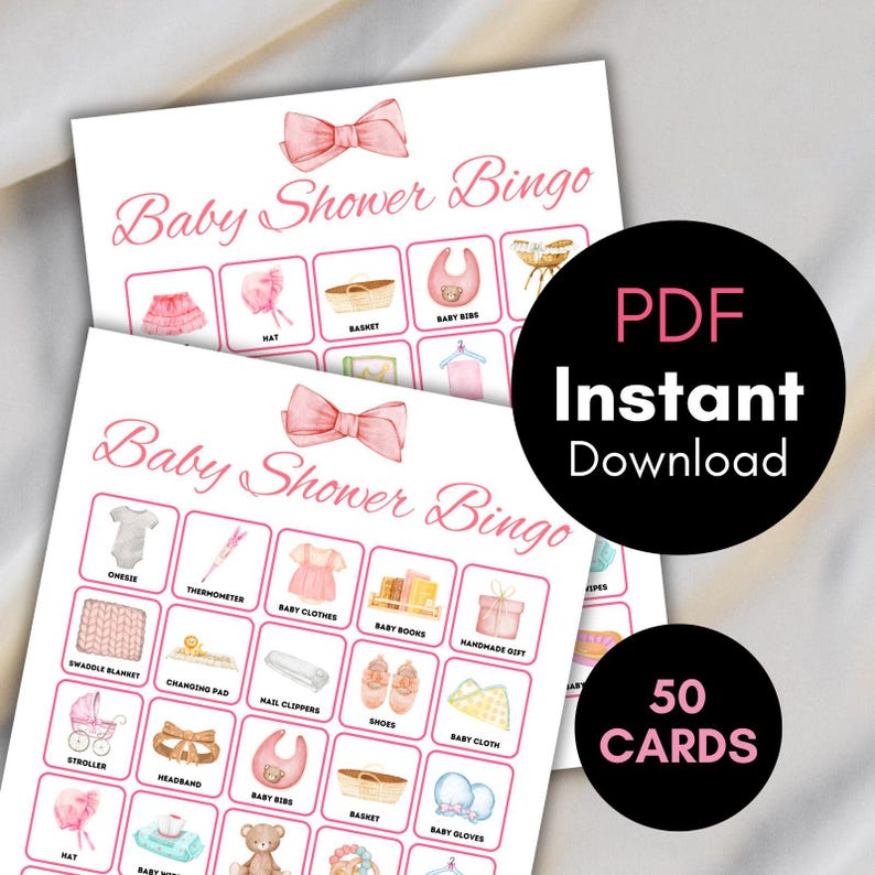 Girl Baby Shower Bingo Cards, Prefilled Baby Bingo Game Cards, Baby ...