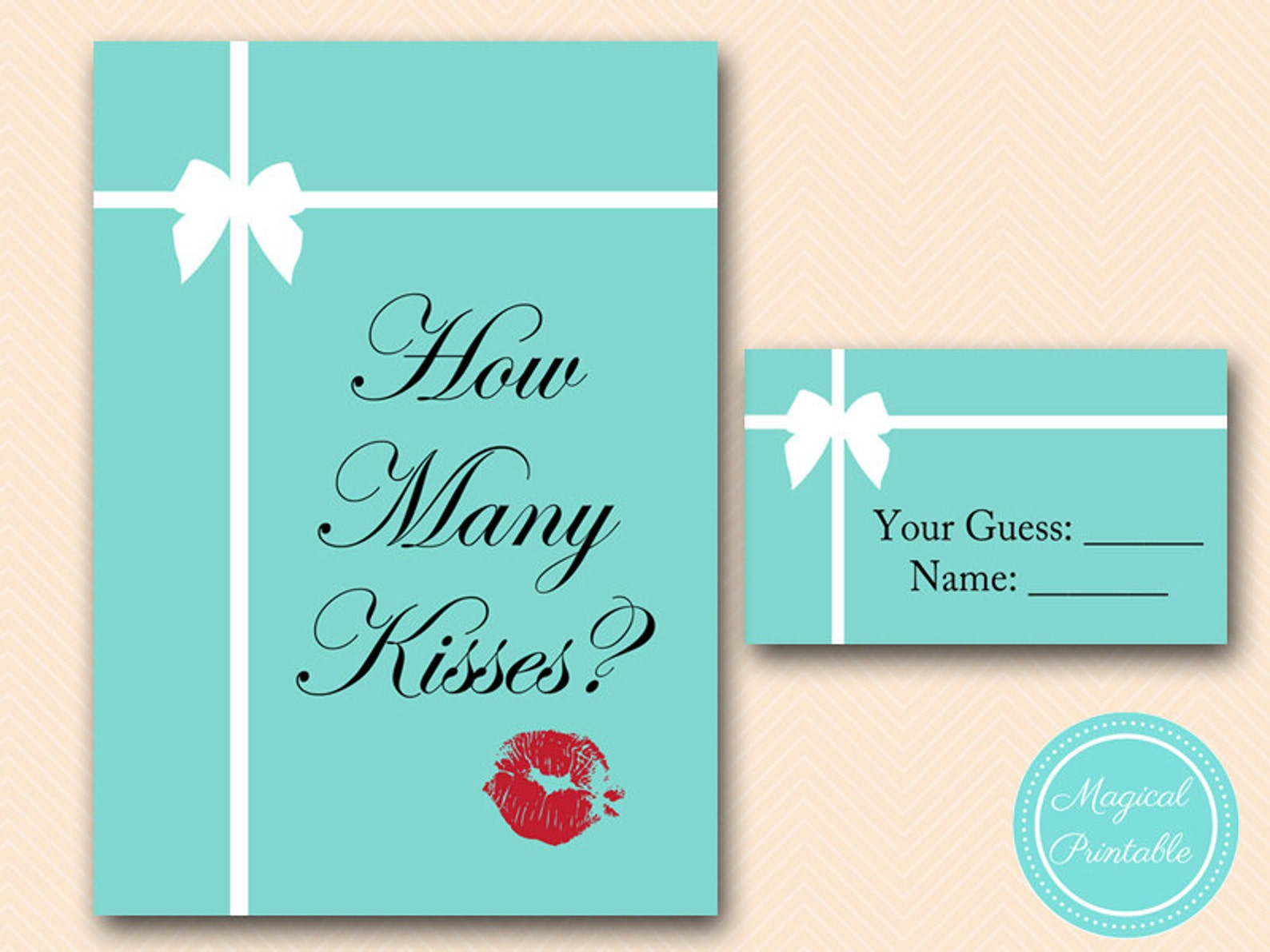 How Many Kisses Game Guess How Many in the Jar Aqua Bridal Etsy