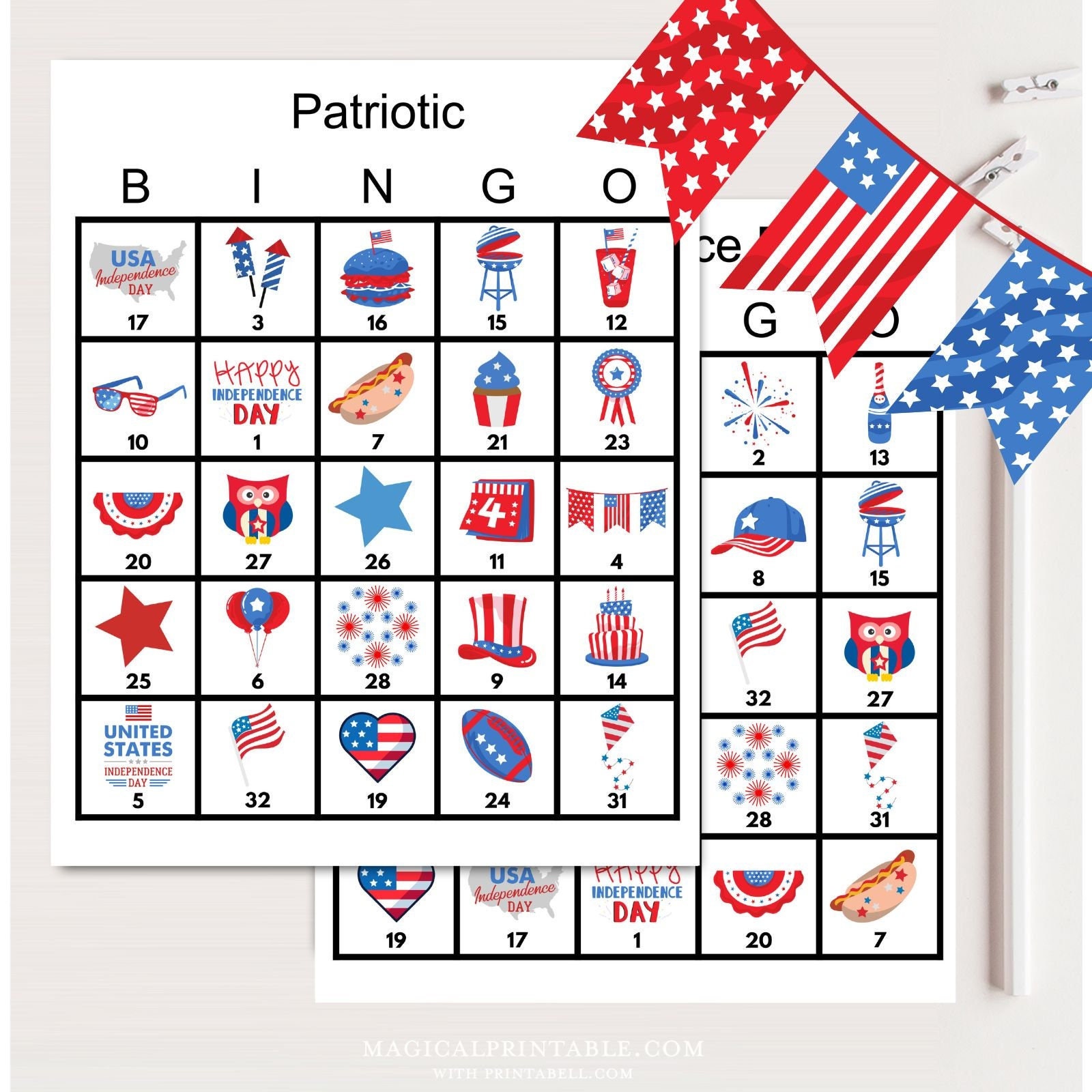 100x Patriotic Bingo Independence Day Bingo Cards July 4th - Etsy
