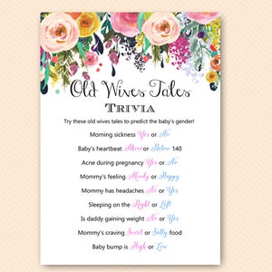 Floral Garden Baby Shower Games, Old Wives Tales Gender, Gender Reveal Old Wives Tales,  Gender prediction, Baby Shower Games TLC140