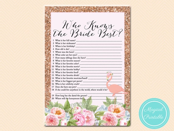 Flamingo Who knows the Bride Best Game, lavender, Rose Gold flamingo Bridal Shower Game Printable, Bachelorette, Wedding Shower BS130 Il_570xn