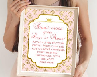 Don't cross your legs game, Don't cross legs or arms, Clothespin game, Princess Baby Shower, Printable, Girl Baby Shower, Pink & Gold TLC110