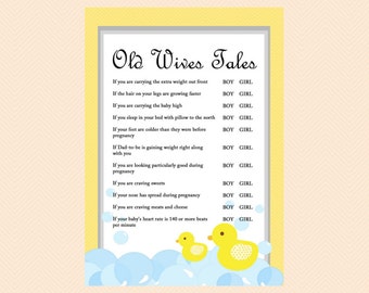 Old Wives Tales, Baby gender prediction game, Duck Theme, Rubber Duck Baby Shower Game Printables, Gender Neutral Games, Yellow, TLC35