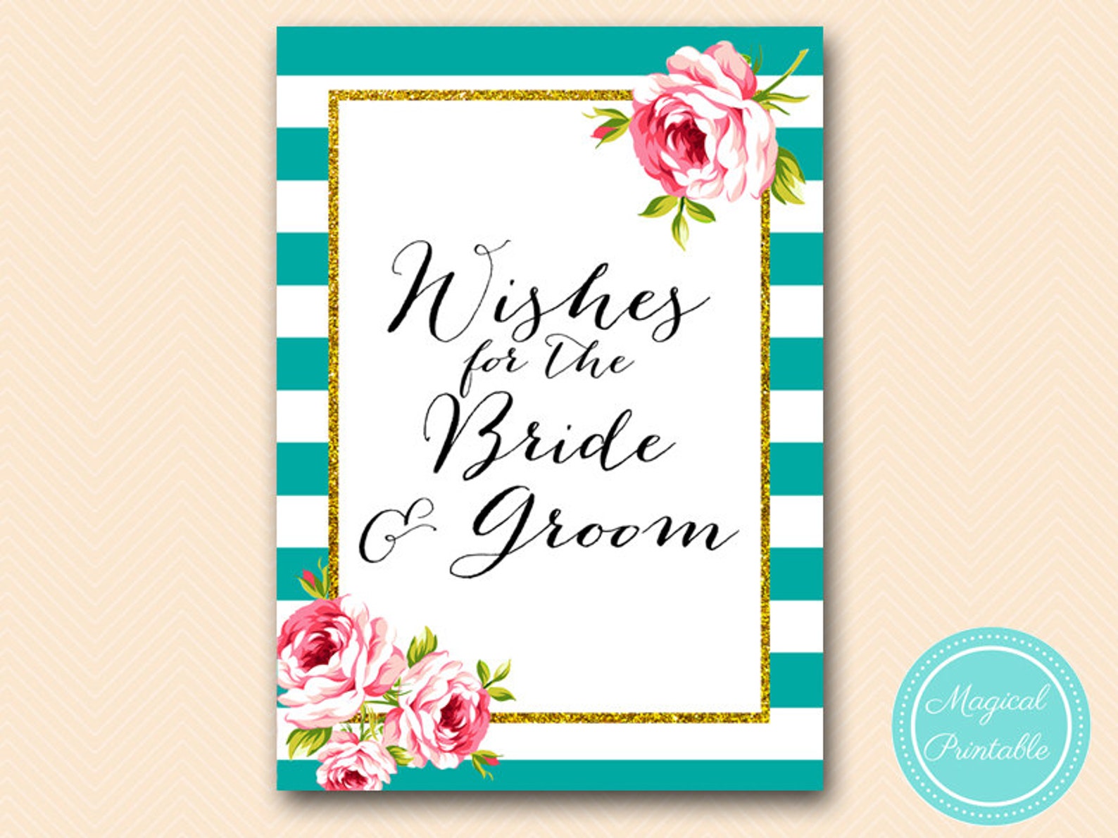 Wishes for the Bride and Groom Wishes Cards Floral Teal Etsy