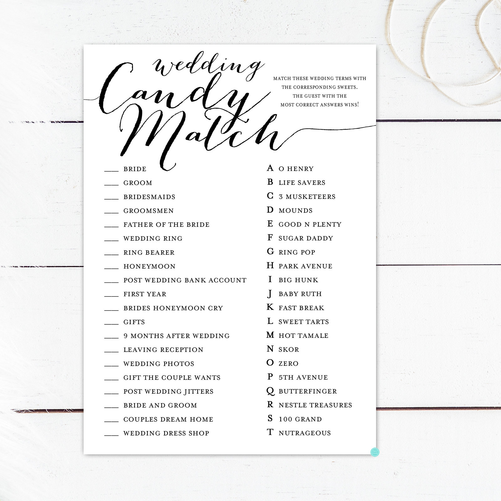 Wedding Candy Matching Game Wedding Candy Game Candy Bar - Etsy