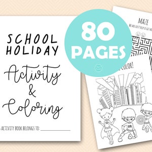 80 Pages School Holiday Coloring and Activities book Pages, Instant Download File, Holiday Fun Book, Summer Holiday Coloring Book BP669n image 1