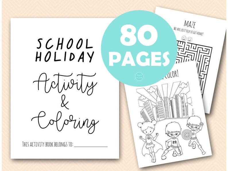 80 Pages School Holiday Coloring and Activities book Pages, Instant Download File, Holiday Fun Book, Summer Holiday Coloring Book BP669n image 1