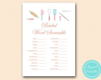 bridal word scramble, unscramble, Baking Theme, Kitchen Theme, Bridal Shower Games, Download Bridal Shower Games, Wedding Shower Games BS20