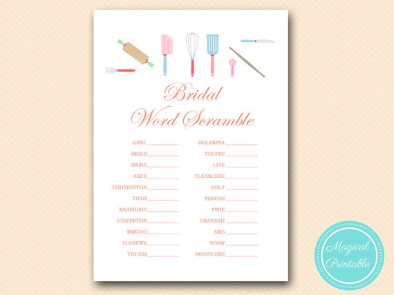 Bridal Word Scramble Unscramble Baking Theme Kitchen Theme Etsy