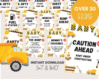 Baby Under Construction Signs, Printable Construction signs, construction baby shower signs, Construction party decor, Download, TLC716