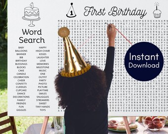 Giant First Birthday Word Search, Printable 1st Birthday Word Search, Download Word Search, Giant Word Search, Birthday Lawn Games TLC727