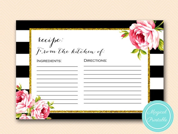 Recipe card for bridal shower, recipe cards, Black White Floral Bridal Shower activity, Bridal Shower Games, Wedding Shower Games BS10 BS10B Il_570xn