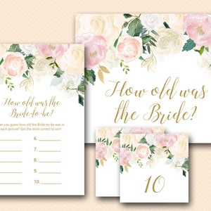 Pink and Blush How old was the bride, Guess the age of bride, Bridal Shower Game, Bridal Shower Games Instant Download BS530Z