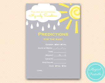 Predictions for baby, baby prediction card, You are my sunshine Baby Shower Games Printable, Gender Neutral baby, TLC112
