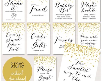 Gold Confetti Party signs, Printable Gold Birthday signs, Gold wedding sign, Gold Bridal Shower Sign, Gold Baby Shower Sign BS46 SN32 tlc148