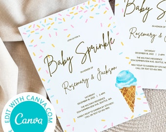 Editable Ice cream Invitation, Baby Sprinkle Invitations, She's been scooped Bridal Shower Invitation, Ice Cream Party, TLC734 canva