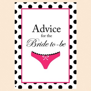 Advice for Bride to be Cards, Girly Lingerie Bridal Shower Games, Underwear Bridal Shower Games, Bachelorette Games, Wedding Shower BS32