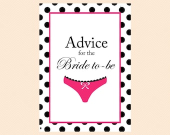 Advice for Bride to be Cards, Girly Lingerie Bridal Shower Games, Underwear Bridal Shower Games, Bachelorette Games, Wedding Shower BS32