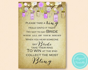 Purple Mason Bridal Shower Games, Dont Say Bride Game, Don't Say Game, Put a Ring on it Game, Bridal Shower Game, Shower Games Download BS49