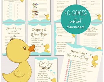 Pacchetto di giochi per baby shower con papera di gomma, papera per baby shower, giochi per baby shower a tema papera, modello stampabile di giochi per baby shower, TLC757