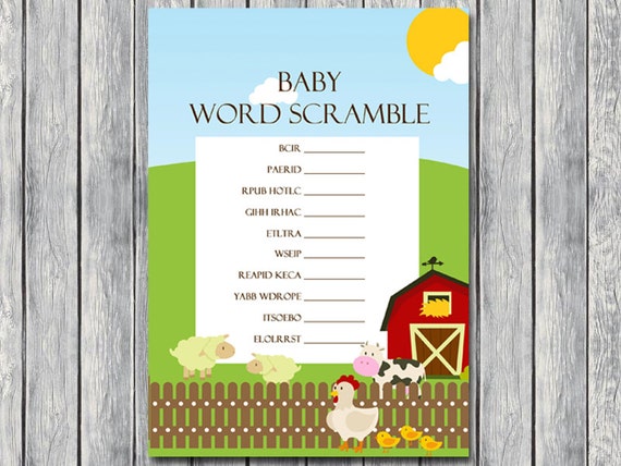 Baby word scramble, unscramble printable download game, Farm animals Baby Shower Games Printables, Farm Baby Shower TLC59 Il_570xn