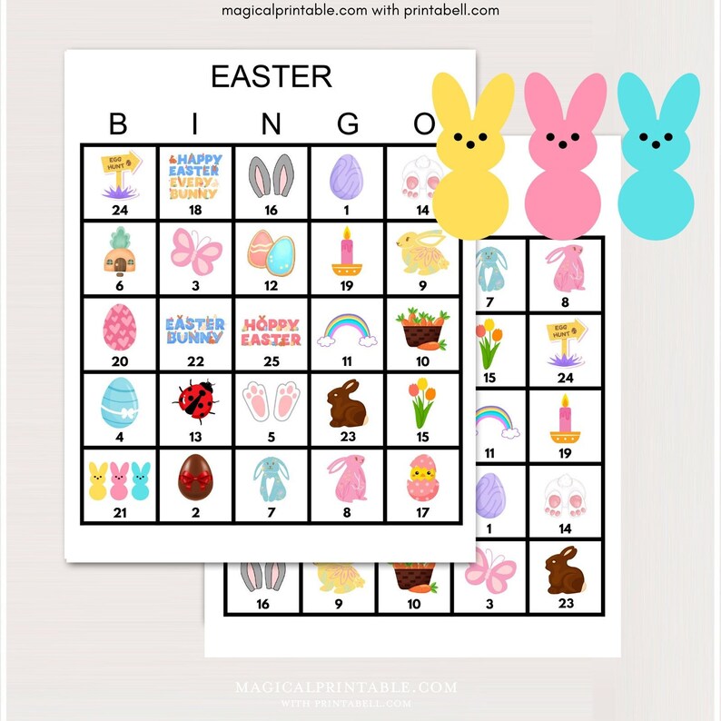 100x Cute Easter Bingo Cards, Printable Easter bingo, Easter Party Game, Fun Easter games, bingo game for Easter Party, bs701 KK image 1