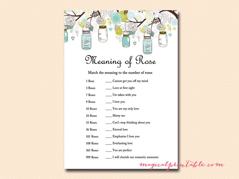 Meaning of Rose rose game matching game Mason Jars Bridal Etsy