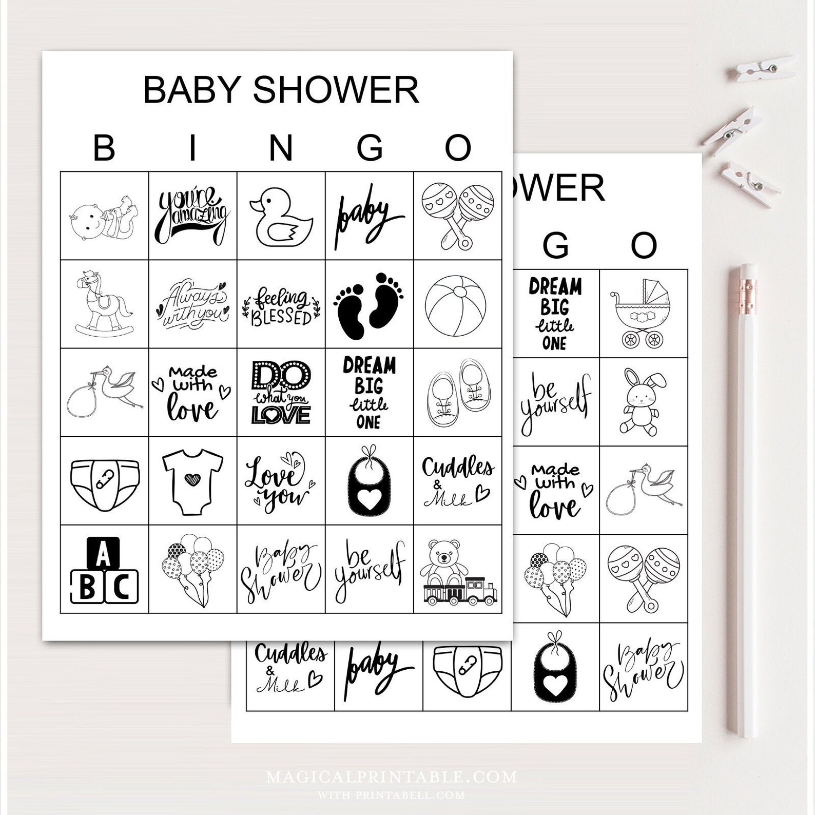 100x Bingo Baby Shower Cards Printable Baby Shower Bingo Etsy