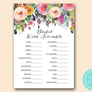 Bridal Word Scramble, Unscramble Game, Chic Floral Bridal Shower Games ...