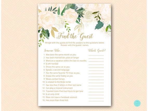 Gold and Bluff Bridal Shower Games, Find the Guest Bridal Shower Game, Bridal Shower Game, Bridal Shower Games Instant Download BS530P Il_570xn