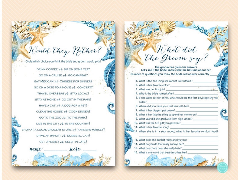 Beach Themed Bridal Shower Games Package Instant Download Etsy