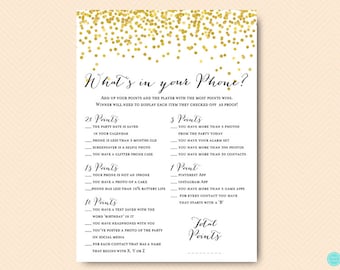 birthday whats in your phone, Birthday Party Game, Birthday Game, Girl Birthday Party Game, Gold Birthday Party Game BP46