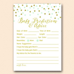 Mint Gold Baby Prédictions et conseils imprimables, Prédictions pour bébé, Prédictions pour bébé, Jeux de douche de bébé, Activités de douche de bébé TLC488