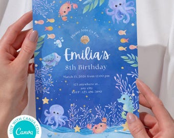 Bearbeitbar Unter dem Meer Einladung, Ozean-Einladung, Meer Sie bald Babyparty-Einladung, Meer-Geburtstags-Einladung TLC878 Leinwand