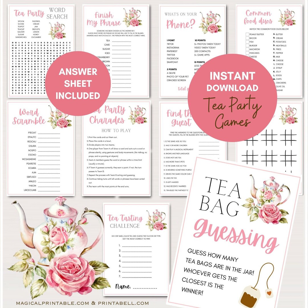 Tea Party Games, Printable Tea Party Games, Tea Party Birthday, Tea ...