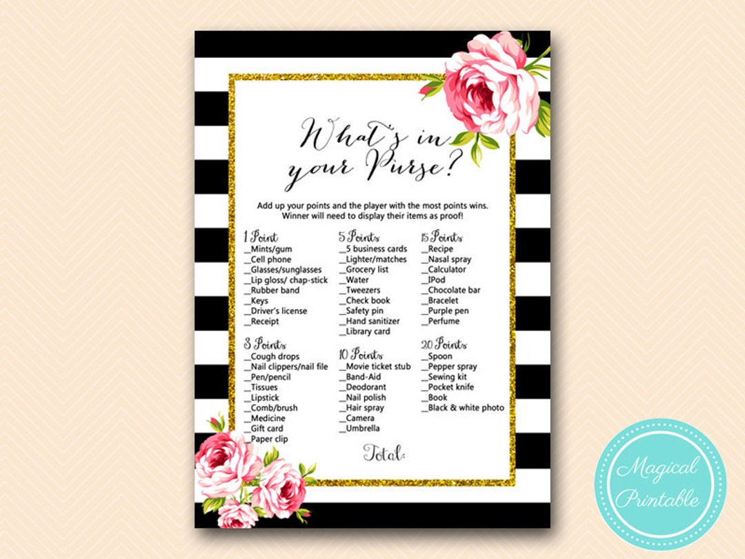 What's in Your Purse, Purse Raid, Purse Hunt Game, Black Stripes, Pink